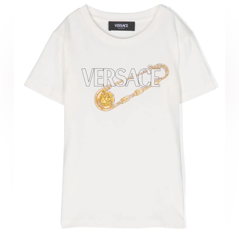 VERSACE Safety Pin T-shirt White Color Slim Fit Big KIDS Size 14